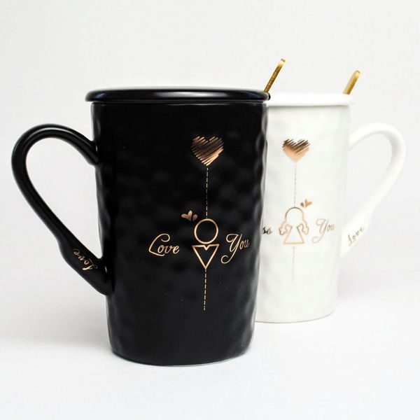 Set of BonaDi Love You 380 ml mugs with lid, 2 pieces, porcelain with spoon. BonaDi927-220 photo