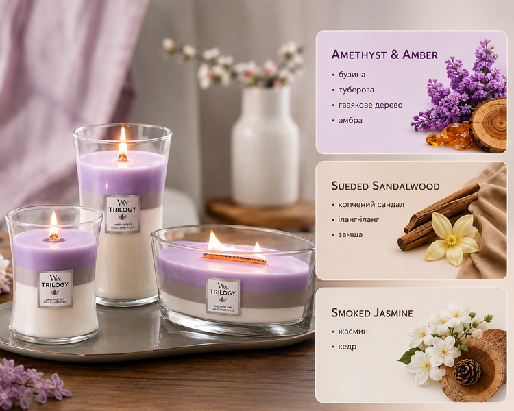 Ароматична свічка Woodwick Ellipse Trilogy Amethyst Sky Woodwick_1707527E_275 фото