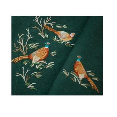 Linen placemat with hand embroidery "Pheasant" ERI_TEXTILES_LC4-66-13-Grun photo