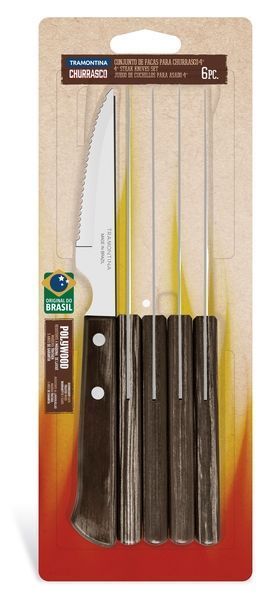 Set of 6 steak knives 10.2 cm Tramontina Barbecue Polywood. Tramontina21109/694 photo