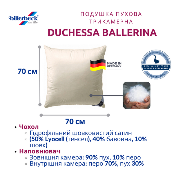 Подушка пуховая Billerbeck Duchessa Ballerina 108 (Дучесса) 70x70 см 51932111_8401038004 фото