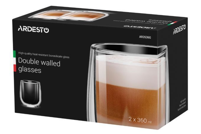Set of 2 Ardesto Latte Glasses 360 ml with double walls. ArdestoAR2636G photo