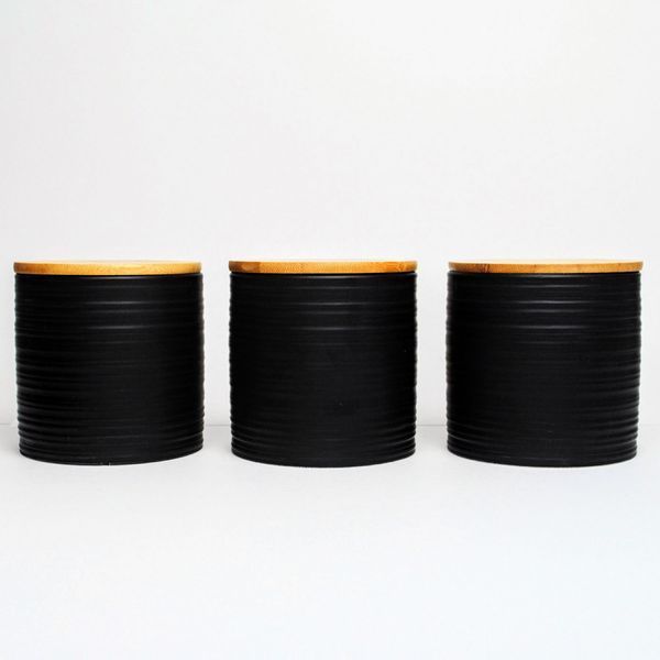 Set of jars for bulk products BonaDi Naturel Line 3 pcs 550 ml ceramic with bamboo lid, black. BonaDi304-923 photo