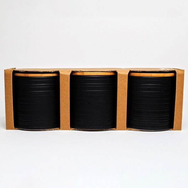 Set of jars for bulk products BonaDi Naturel Line 3 pcs 550 ml ceramic with bamboo lid, black. BonaDi304-923 photo