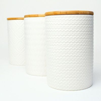 Set of jars for bulk products BonaDi Naturel Modern 3 pcs 800 ml ceramic with bamboo lid, white. BonaDi304-932 photo