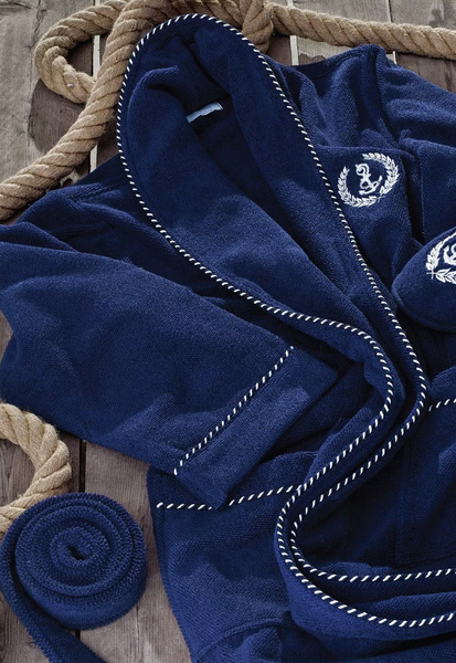 Men's Terry Bathrobe Maison D'or Michel Sailing with Slippers, 100% Cotton, Navy Blue, Size L michel-sailing-navy-l photo
