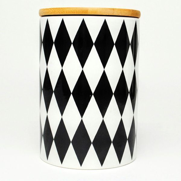 Set of jars for bulk products BonaDi Geometry 3 pcs 650 ml ceramic with bamboo lid, white with black. BonaDi304-941 photo