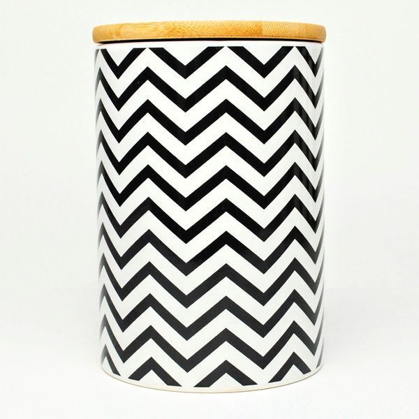 Set of jars for bulk products BonaDi Geometry 3 pcs 650 ml ceramic with bamboo lid, white with black. BonaDi304-941 photo