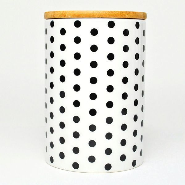 Set of jars for bulk products BonaDi Geometry 3 pcs 650 ml ceramic with bamboo lid, white with black. BonaDi304-941 photo