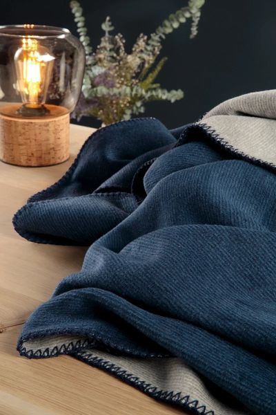 Плед Biederlack Doubleface Melange 1265 GR Marineblau-Silbergrau 150x200 см luli771711 фото