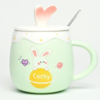 BonaDi Funny Rabbits 430 ml porcelain mug with lid and spoon. BonaDi927-225 photo
