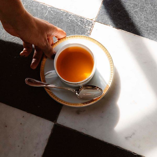 Malmaison Gold tea cup and saucer. CHRISTOFLE_7646520 photo