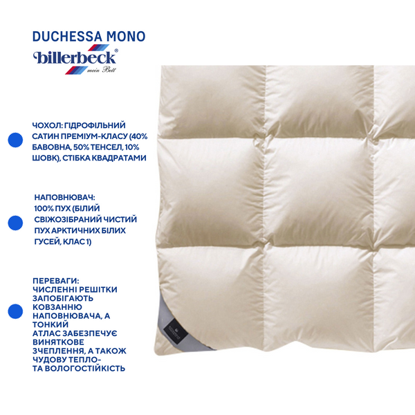 Немецкое пуховое одеяло Billerbeck DUCHESSA MONO (Дучесса Моно) 200x220 см 51932974 фото