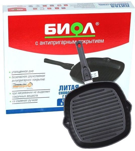 Сковорода-гриль Биол 28х28 см антипригарная, съемная ручка Biol2814P фото
