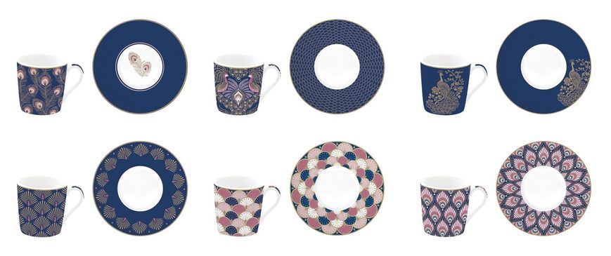 Cup with saucer (coffee set, 6 pieces) Easy Life COFFEE MANIA PEACOCK 100 ml. (R0126-PECK) Easy LifeR0126-PECK photo