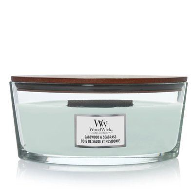 Ароматична свічка з нотами шавлії, океану та кедра Woodwick Ellipse Sagewood & Seagrass Woodwick_1728630E_453 фото