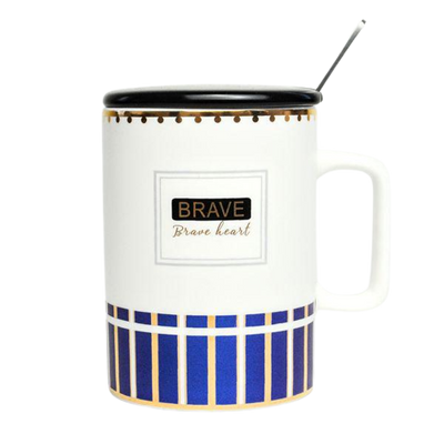 Mug with lid BonaDi Brave Heart 380 ml porcelain with spoon. BonaDi927-208 photo