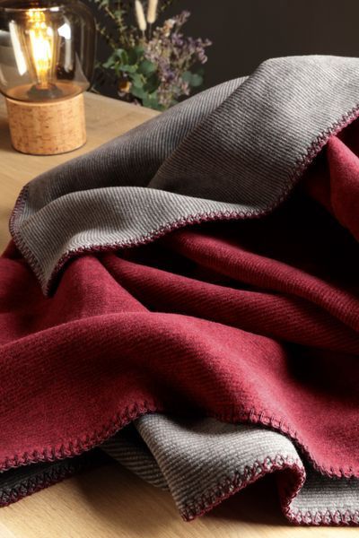 Плед Biederlack Doubleface - Duo Cotton Melange Dunncelrot - Anthrazit 796448 фото