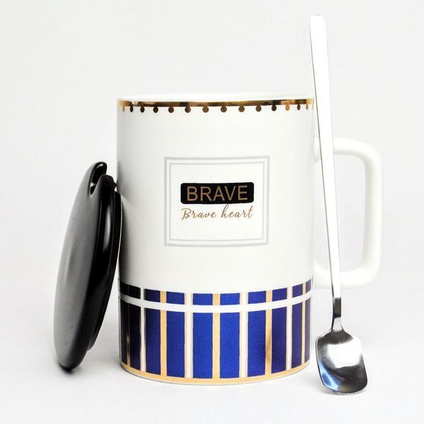 Mug with lid BonaDi Brave Heart 380 ml porcelain with spoon. BonaDi927-208 photo