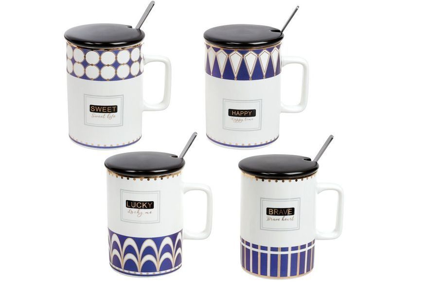 Mug with lid BonaDi Brave Heart 380 ml porcelain with spoon. BonaDi927-208 photo