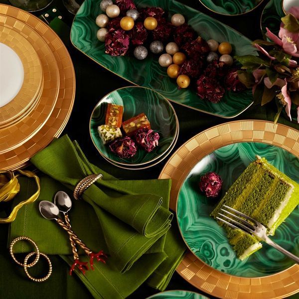 Пирожковая тарелка инкрустированная золотом "Malachite" L_OBJET_ML721 фото