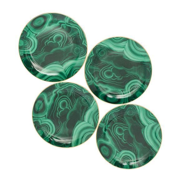 Пирожковая тарелка инкрустированная золотом "Malachite" L_OBJET_ML721 фото