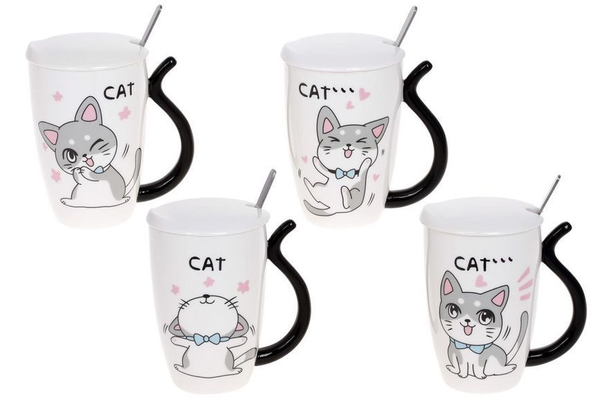 Кружка с крышкой BonaDi Funny Cats 380 мл фарфоровая с ложкой BonaDi927-229 фото