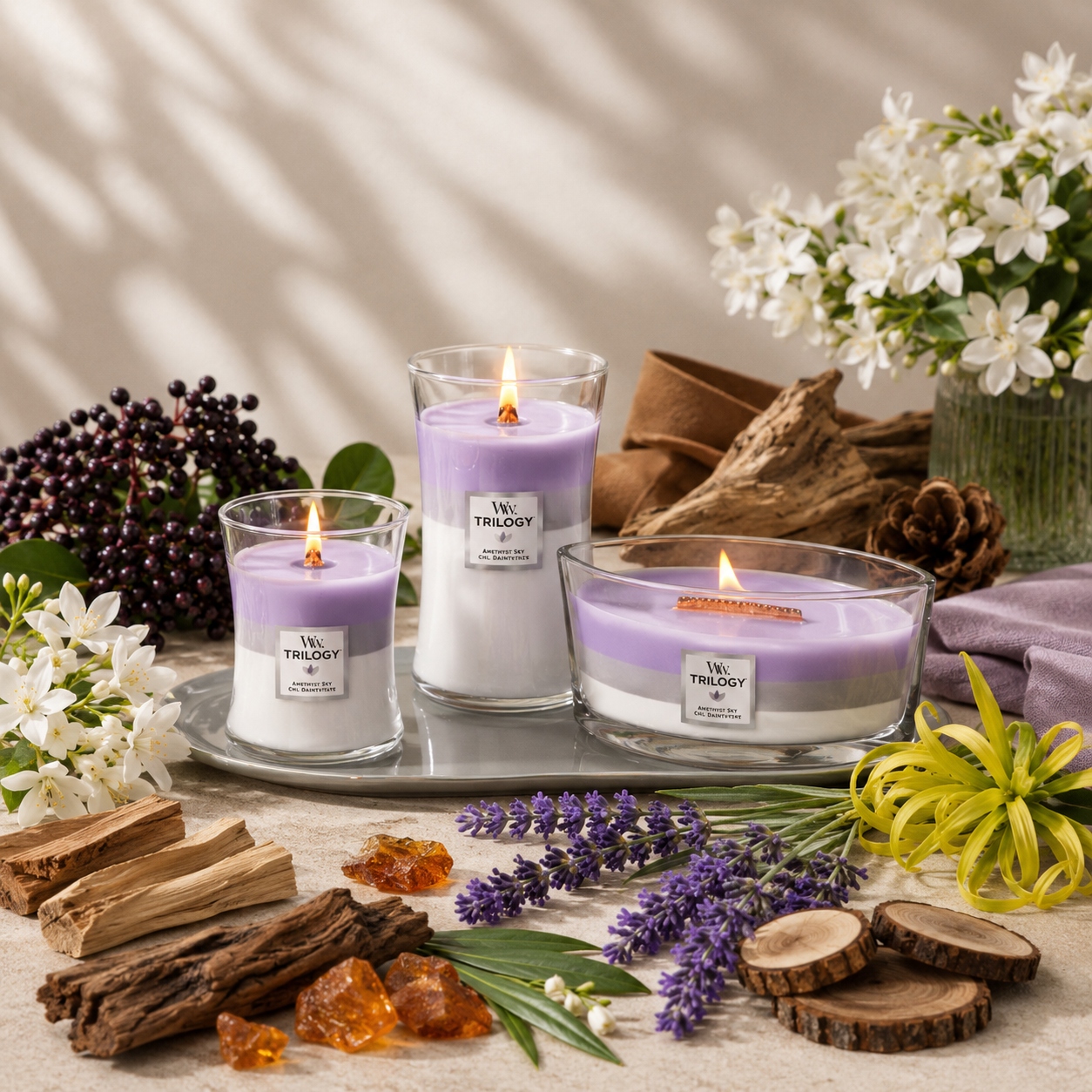 Ароматична свічка Woodwick Ellipse Trilogy Amethyst Sky