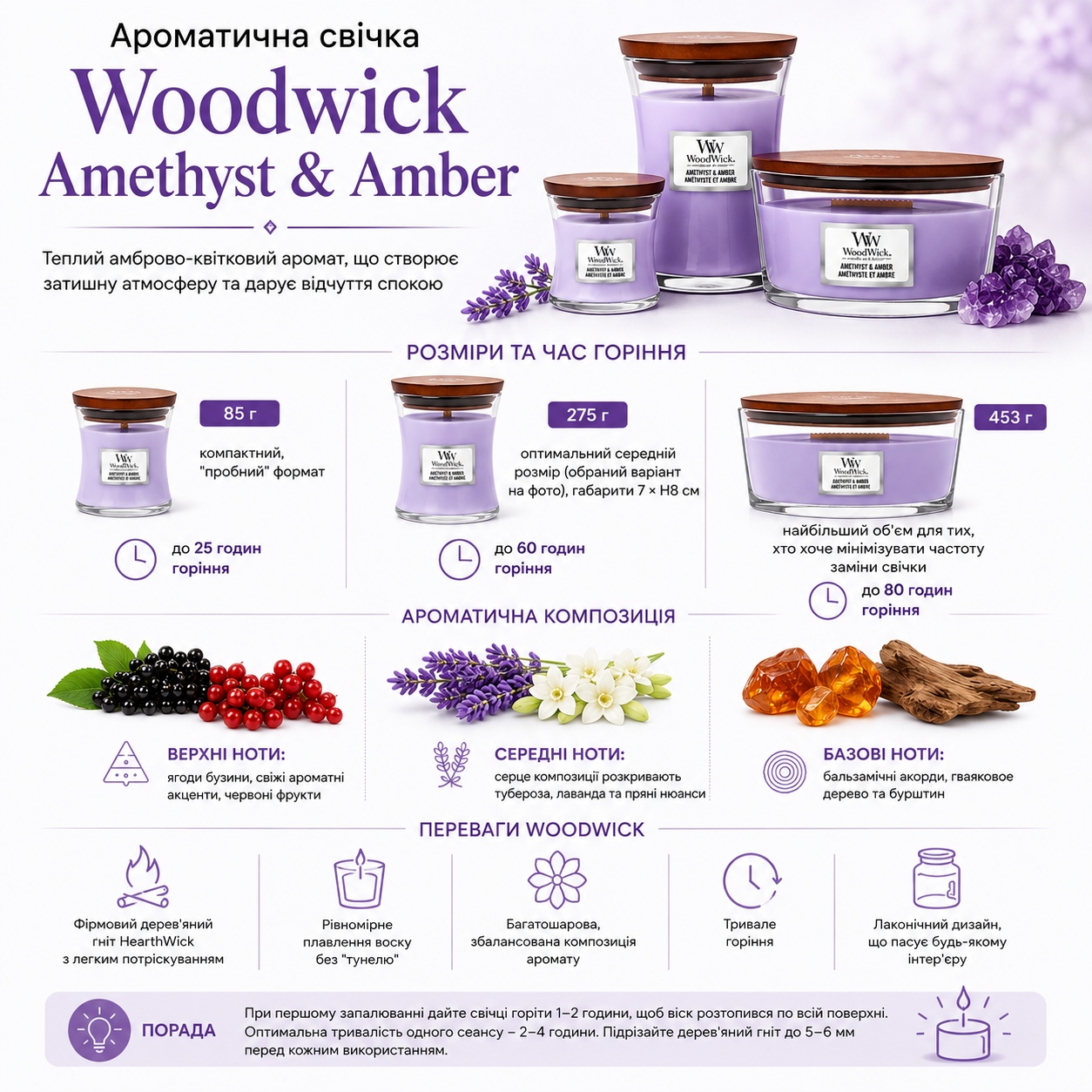 Ароматична свічка Woodwick Amethyst Amber