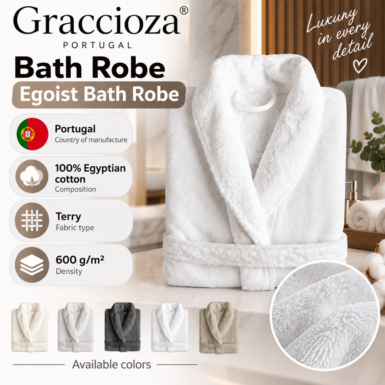 Infografika Bath Robe Graccioza Egoist Egyptian cotton