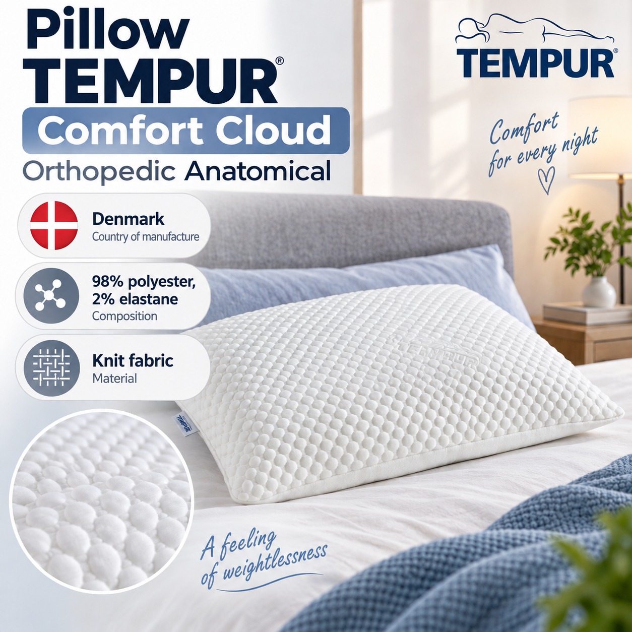 Infographics TEMPUR Comfort Cloud Orthopaedic Anatomic Pillow, 50x70 cm